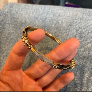Gold tone blue and black bangle bracelet vintage costume jewelry